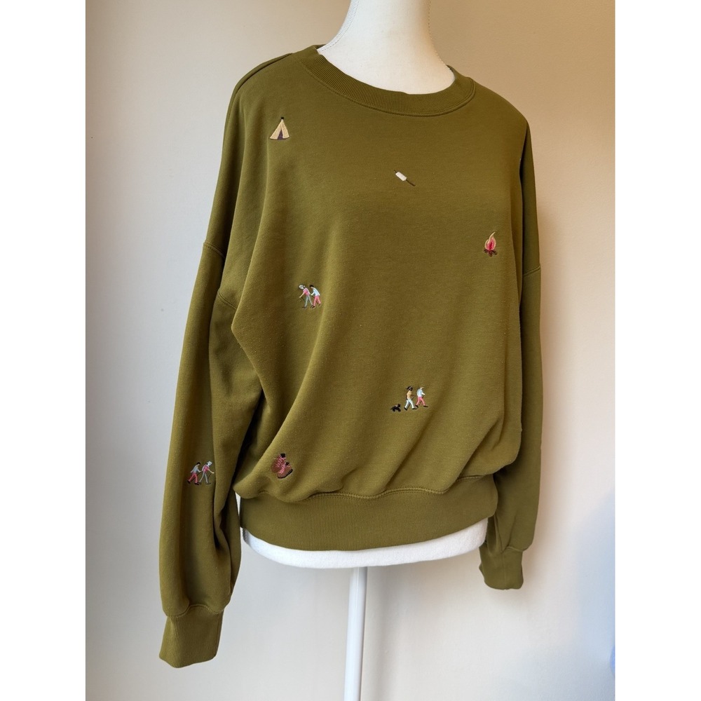 Lou & Grey Camping Themes Sweatshirt Medium Green Marshmallows Hiking Tent - Picture 3 of 6